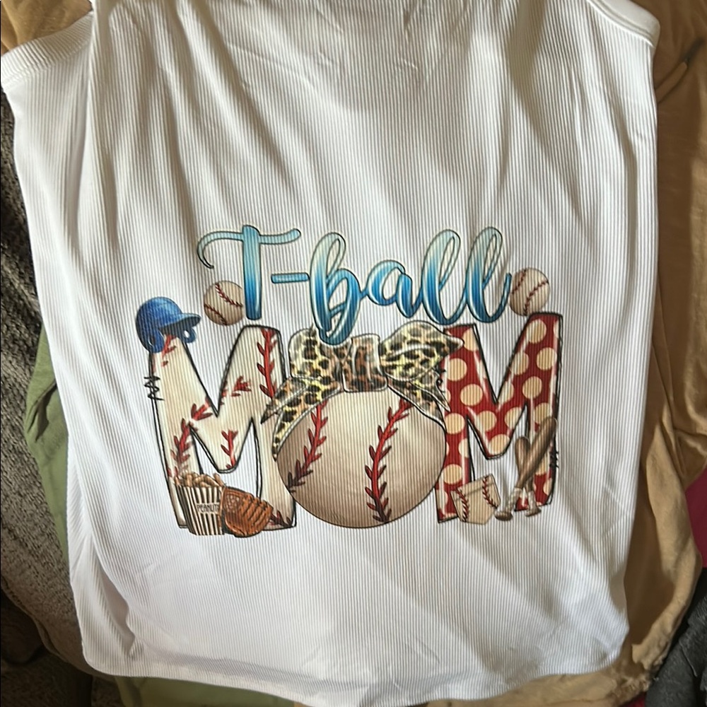 T-ball Mom White Shirt heat pressed shirt